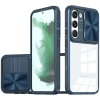  Samsung Galaxy A12 / A12 Nacho / M12 SM-A125F / A127F / M127F, Műanyag hátlap + szilikon keret, átlátszó akril hátlap, kamera védelem, Wooze Trendy, sötétkék
