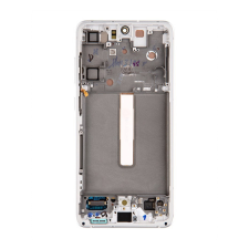 Samsung Galaxy S21 FE kompatibilis LCD modul kerettel, OEM jellegű, fehér mobiltelefon, tablet alkatrész