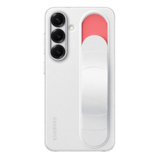 Samsung Galaxy S25 (SM-S931) szilikon telefonvédő (matt, beépített szíj, kitámasztó) fehér tok és táska