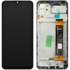 Samsung GH82-28657A Gyári Samsung Galaxy A23 fekete LCD kijelző érintővel kerettel előlap mobiltelefon, tablet alkatrész