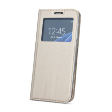 Samsung J610 Galaxy J6+ 2018, Oldalra nyíló flip tok, Ablakos, arany tok és táska