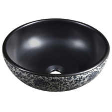 Sapho PRIORI kerámiamosdó, átm:41cm, fekete virágmintás fürdőkellék