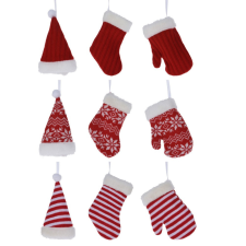  Sapi-kesztyű-csizma akasztós piros-fehér textil 15cm dekorációs kellék