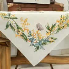  Sárga mimóza virágos gobelin asztalterítő 96x100 cm lakástextília