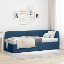  Sarokágy keret matracmal fejtámlával Kék 80 x 200 cm szövet ágy és ágykellék