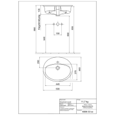  Saval 2.0 beépítheto mosdó, 53cm-es, 1 furattal szaniter