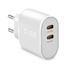 SBS 2x USB-C Hálózati töltő - Fehér (35W) mobiltelefon kellék