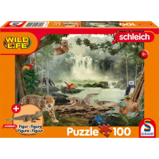 Schmidt Puzzle játék 100 darabos Schleich Wild Life Az esőerdő állatai ajándék figurával puzzle, kirakós