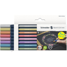SCHNEIDER Metálfényű rollertoll készlet, 0,4 mm, SCHNEIDER &quot;Paint-It 050&quot; 8 különböző szín toll