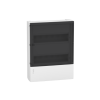 SCHNEIDER RESI9 MP Kiselosztó, füstszínű átlátszó ajtó, falon kívüli, 2x12 modul, PEN sín, komplett, fehér