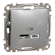 SCHNEIDER ÚJ SEDNA Dupla USB töltő, A+C, 2.4A, alumínium villanyszerelés