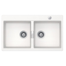 Schock Horizont N-200 Cristadur Polaris kétmedencés gránit mosogató, automata szűrőkosár, szifonnal, fehér, beépíthető mosogatótálca