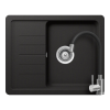 Schock Pinedo D-100XS konyhai mosogatótálca 620 x 500 mm Nero és Schock Flora flexibilis csövű konyhai csaptelep, inox, fekete, beépíthető