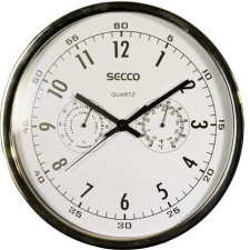 Secco Falióra, 30,5 cm, páratartalom mérővel, hőmérővel,fehér számlap, SECCO, króm keret falióra
