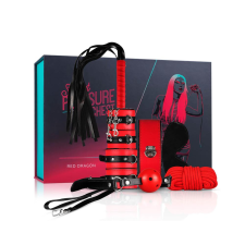 Secret Pleasure Chest - haladó BDSM készlet - 10 részes (piros) bilincs, kötöző