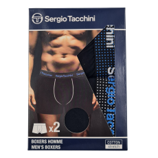  Sergio Tacchini férfi pamut boxeralsó - 2 db/csomag - fekete kék-fehér felirattal - XXL