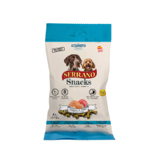  Serrano lazac és tonhal jutalomfalat kutyáknak 100g jutalomfalat kutyáknak