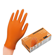 SETINO Egyszer használatos nitril full grip nagy teherbírású védőkesztyű púdermentes narancs 8,5 gramm (50 db/doboz) xl