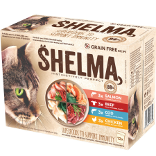  Shelma alutasak hús és halmix 12*85g macskaeledel