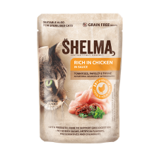 Shelma gabonamentes párolt csirkefilé paradicsomos, zöldfűszeres mártással, 28x85 g macskaeledel