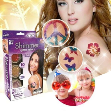  Shimmer Glitter - csillámtetováló készlet csillámporokkal, sablonokkal, ecsettel csillámtetoválás
