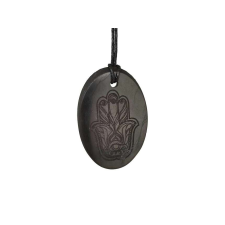 Shungit medál gravírozott Hamsa kéz ovál 30x40mm medál