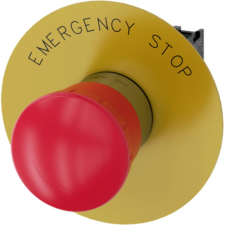 Siemens 3SU1150-1HB20-1CG0 komplett vésznyomógomb, 40mm, 1NC, címkével (EMERGENCY STOP), fém, reteszoldá villanyszerelés