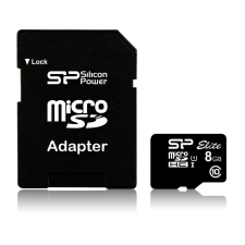 Silicon Power 8GB microSDHC Silicon Power CL10 + adapter (SP008GBSTHBU1V10SP) memóriakártya