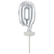 Silver, Ezüst 0-ás szám fólia lufi tortára 13 cm party kellék