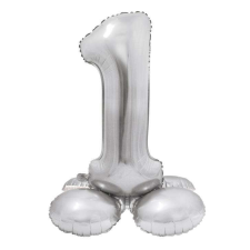  Silver Ezüst 1-es szám fólia lufi talppal 72cm party kellék