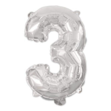 Silver, Ezüst 3-as szám fólia lufi 95 cm party kellék