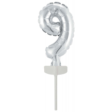 Silver, Ezüst 9-es szám fólia lufi tortára 13 cm party kellék