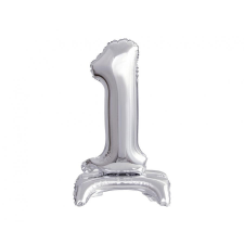  Silver, Ezüst mini 1-es szám fólia lufi talppal 38 cm party kellék