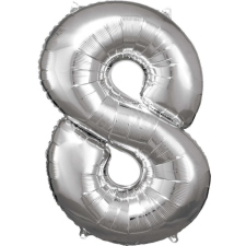  Silver óriás szám fólia lufi 8-as, 83*55 cm party kellék