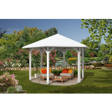 Skanholz Hatszögletű kerti pavilon Nancy 3méretben 480cm átmérő 180cm pillérköz, fehér kerti bútor