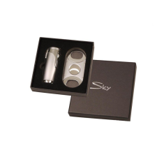 SKY Króm szinü Sky szivaröngyújtó és szivarvágó - szivaros szett öngyújtó