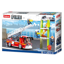 Sluban Sluban Firefighters - Tűzoltóautó teleszkópos létrával autópálya és játékautó