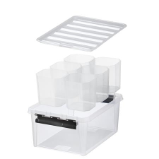 SMARTSTORE Műanyag tárolódoboz, fekete fogantyúkkal, 6 rekeszes, SMARTSTORE Classic 15 , átlátszó bútor