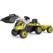 Smoby : Max Green traktor utánfutóval és emelőkanállal - zöld lábbal hajtható járgány