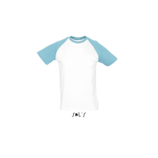 SOL&#039;S FUNKY raglános kétszínű férfi rövid ujjú póló SO11190, White/Atoll Blue-L férfi póló