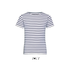 SOL'S Gyerek MILES tengerészcsíkos pamut póló, SOL'S SO01400, White/Navy-4A