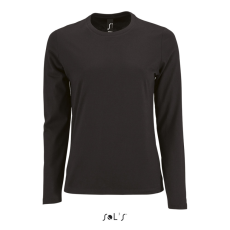 SOL'S IMPERIAL Női hosszú ujjú környakas pamut póló SO02075, Deep Black-L