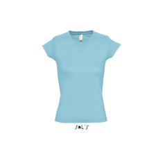SOL&#039;S MOON Női V-nyakú rövid ujjú pamut póló SO11388, Atoll Blue-2XL női póló