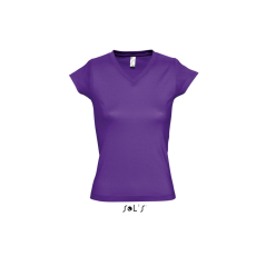 SOL'S MOON Női V-nyakú rövid ujjú pamut póló SO11388, Dark Purple-S
