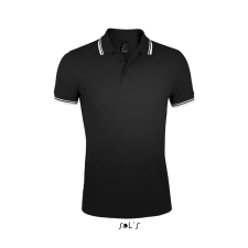 SOL'S PASADENA férfi galléros póló kontrasztos csíkokkal SO00577, Black/White-M férfi póló