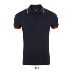 SOL'S PASADENA férfi galléros póló kontrasztos csíkokkal SO00577, French Navy/Neon Orange-XL