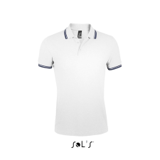 SOL'S PASADENA férfi galléros póló kontrasztos csíkokkal SO00577, White/Navy-3XL férfi póló