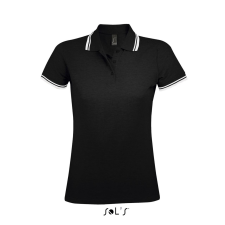 SOL'S PASADENA Női galléros póló kontrasztos csíkokkal SO00578, Black/White-S női póló