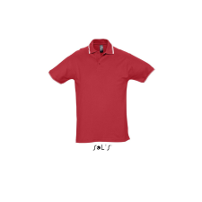 SOL&#039;S PRACTICE rövid ujjú kontrasztcsíkos férfi galléros piké pamut póló SO11365, Red/White-XL férfi póló