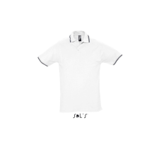 SOL&#039;S PRACTICE rövid ujjú kontrasztcsíkos férfi galléros piké pamut póló SO11365, White/Navy-2XL férfi póló
